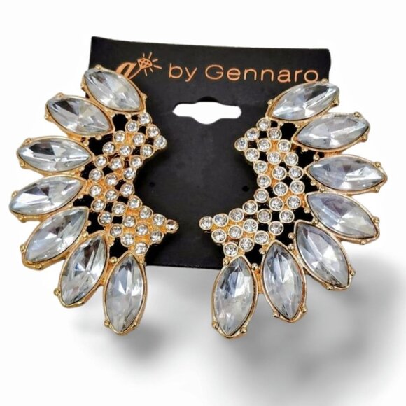 Gennaro 2” Wing Cluster Faceted Crystal Gold Tone Oversized Stud Earrings JW1526 - Picture 1 of 6